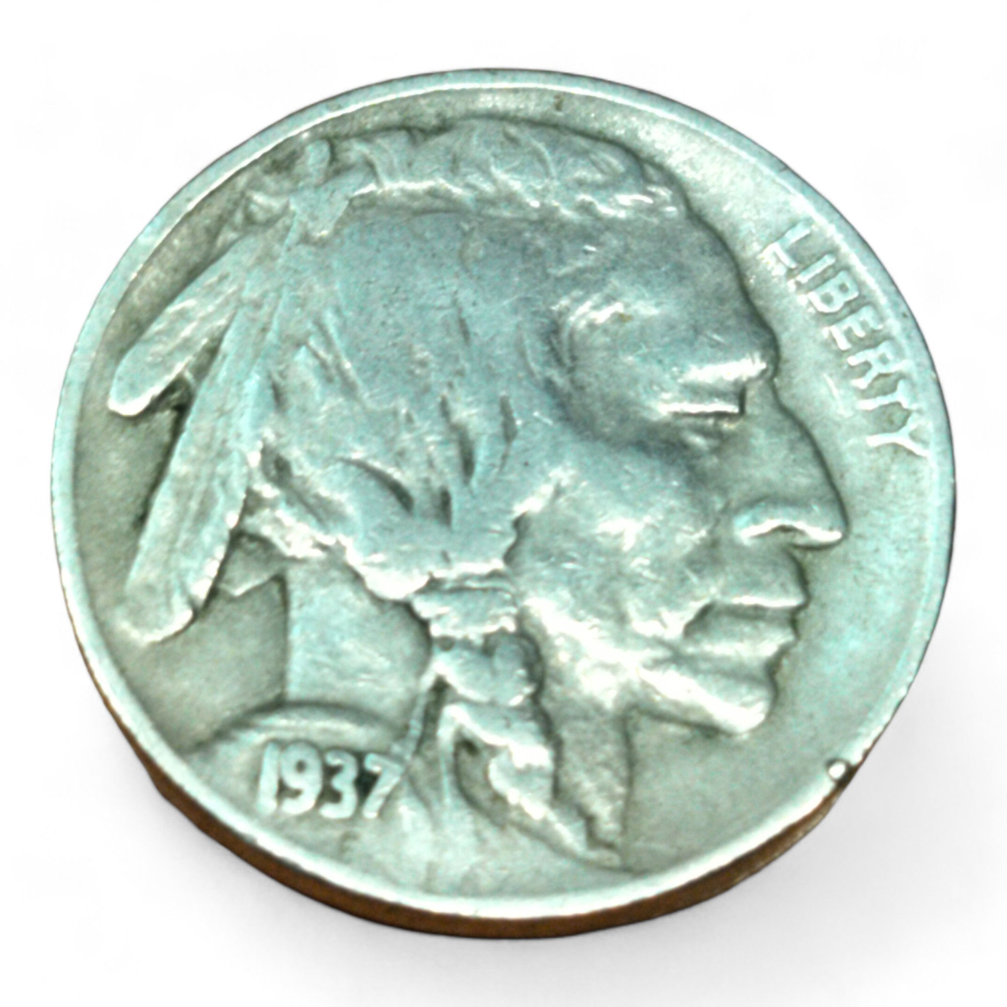 Búfalo Nickel del año 1937 - P, 5 centésimos de Estados Unidos, Bien Fina