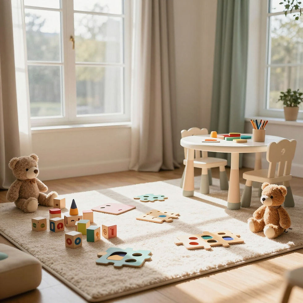 Playroom with toys and teddy bears for play therapy