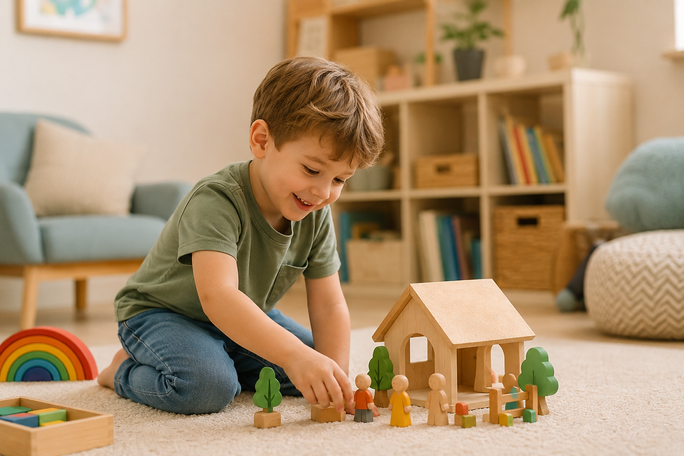 Child playing with wooden figures
