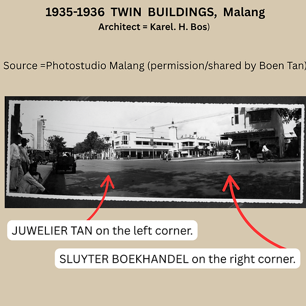 1935-1936 Twin Buildings - Juwelier Tan - Malang - Tan Siauw Khing - Karel Bos - Studio Malang - Boen Tan