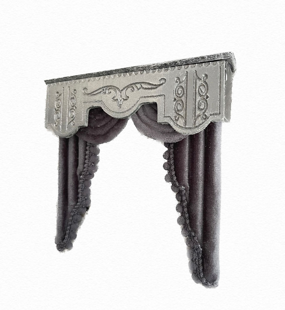 1:12 Curtain with Black wooden pelmet Black