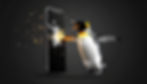 Firefly_a realistic penguin punching to get out of a phone screen with the colours black a