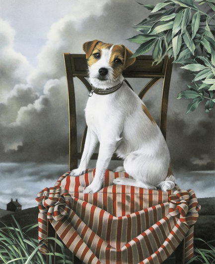 Hundportrait mit Hintergrund - gemalt von Simone Bingemer