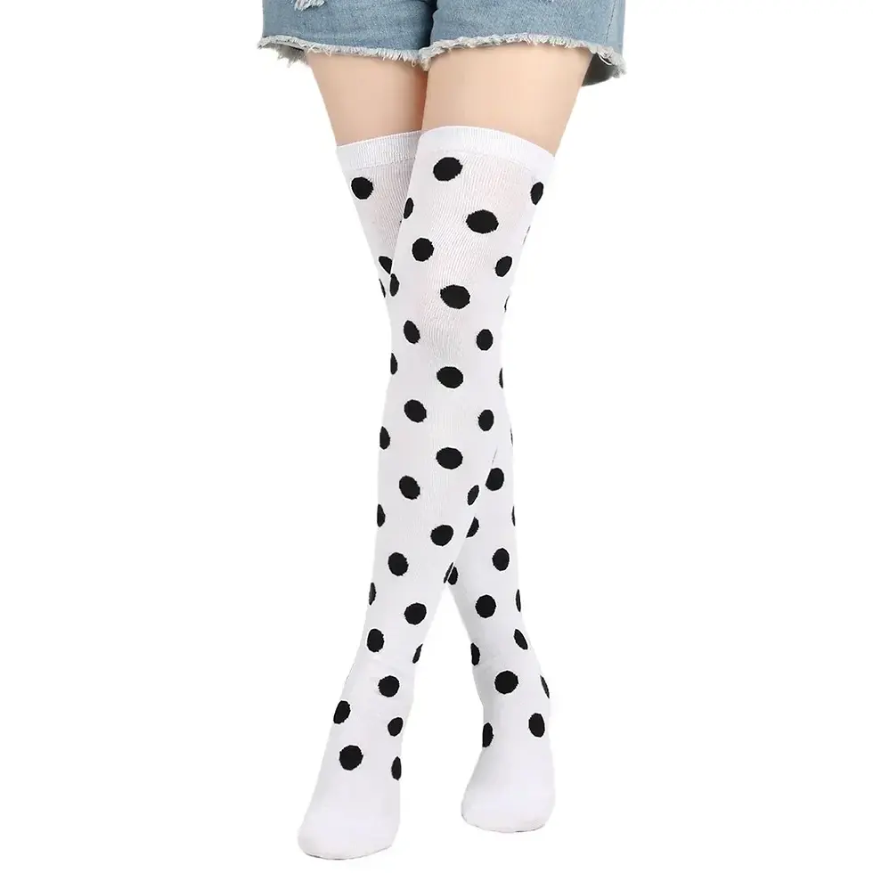 Thumbnail: Long Socks Womens Over Above Knee Striped Thigh High Stockings Polka Dot Ladies