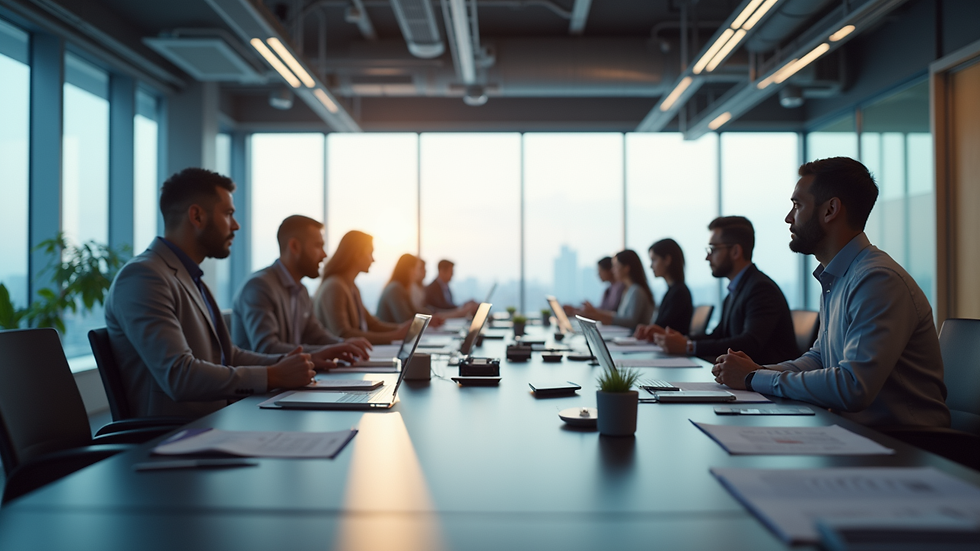 Vista panorámica de un equipo de trabajo colaborando en un espacio moderno