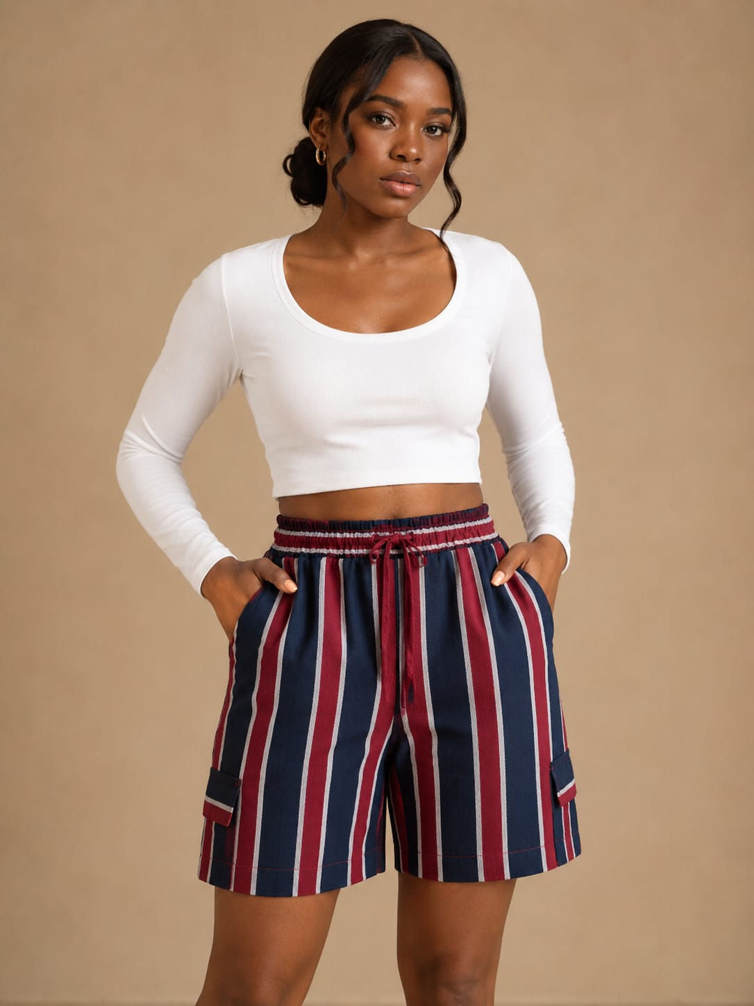 Korto Short Cargo Pants - Blue & Red