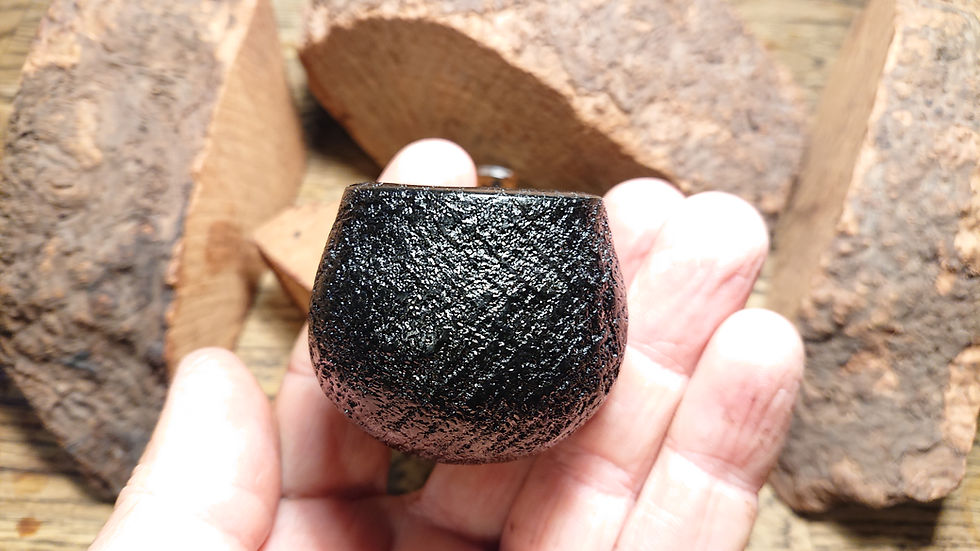 Thumbnail: Chubby Halfbent Apple Morta Bog Oak Pipe with Stag Horn Band