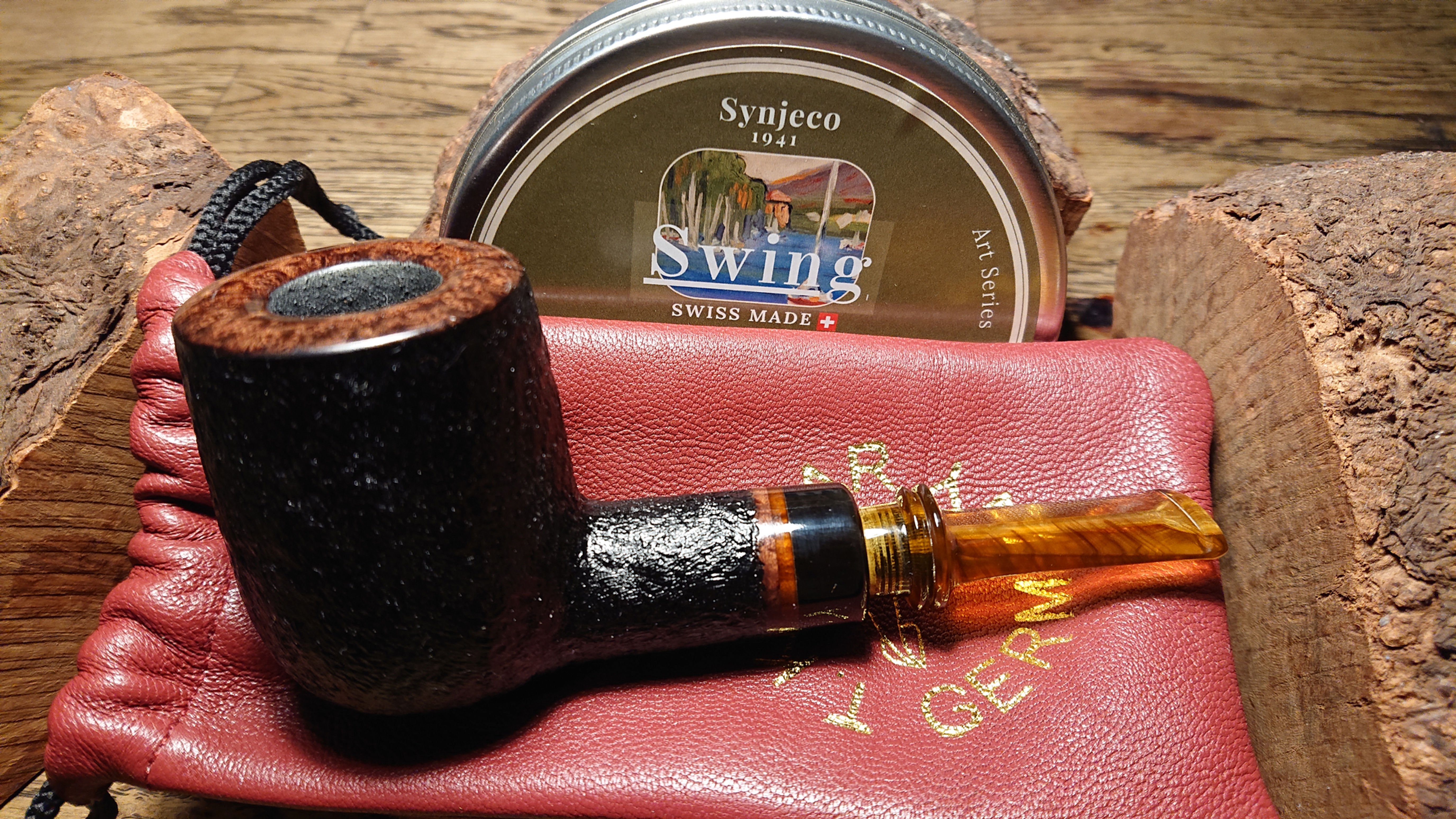 Good Sized Billiard 9mm Briar Pipe with Buffalo Horn Band