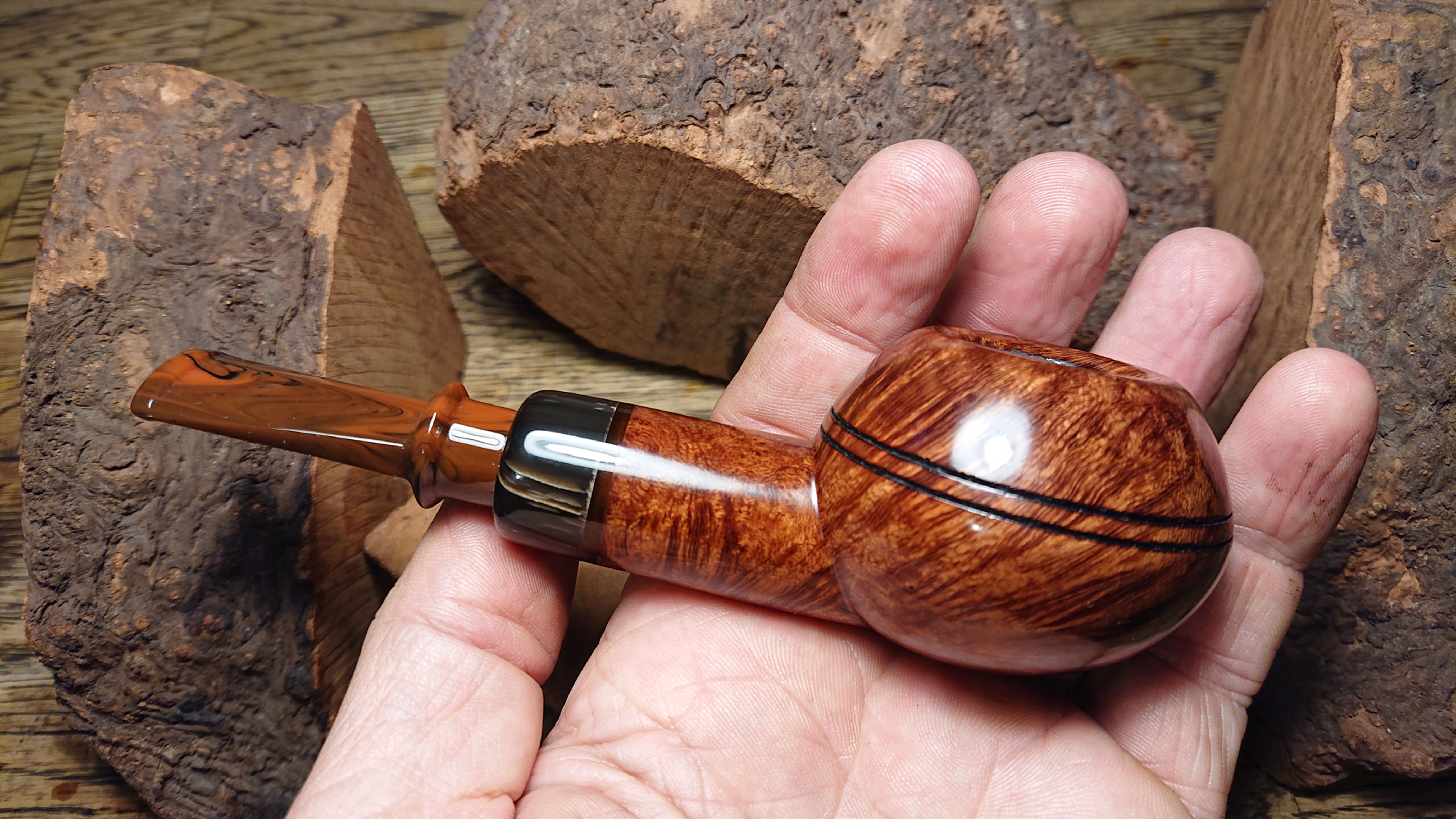 Straight Bullmoose 9mm Briar Pipe with Buffalo Horn Band