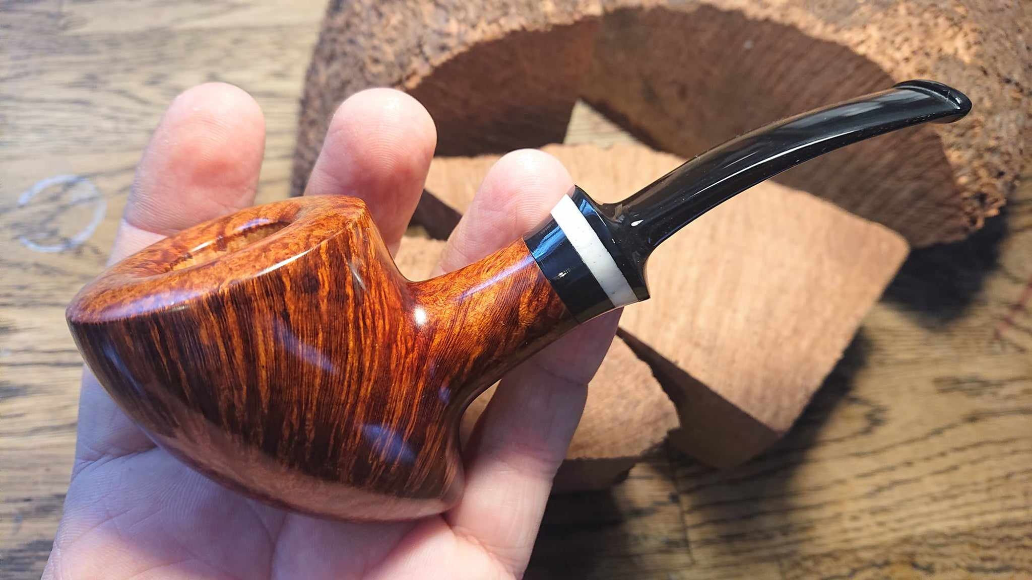 Halfbent Pick Axe 9mm Briar Pipe with Stag Band