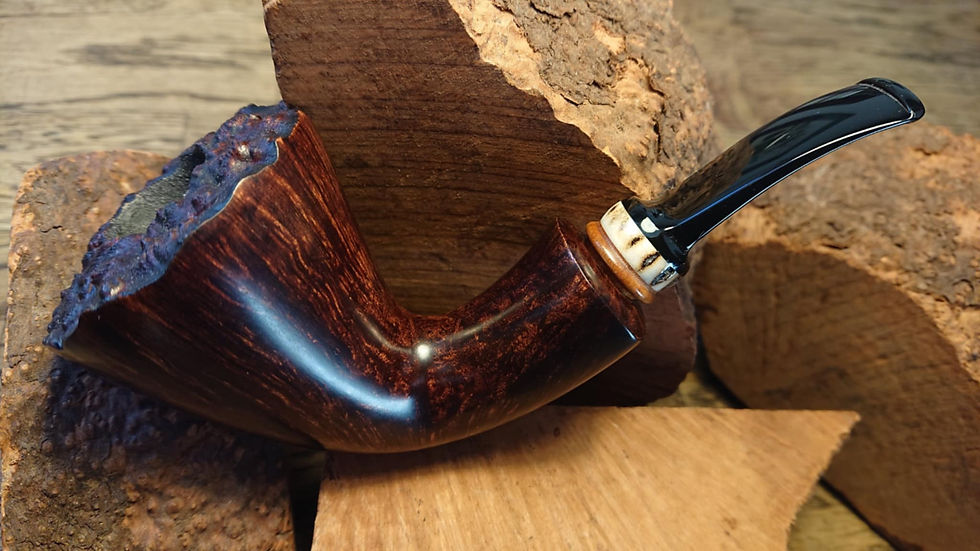 Thumbnail: Freehand Trumpet Horn 9mm Briar Pipe with Stag & Plumwood Band