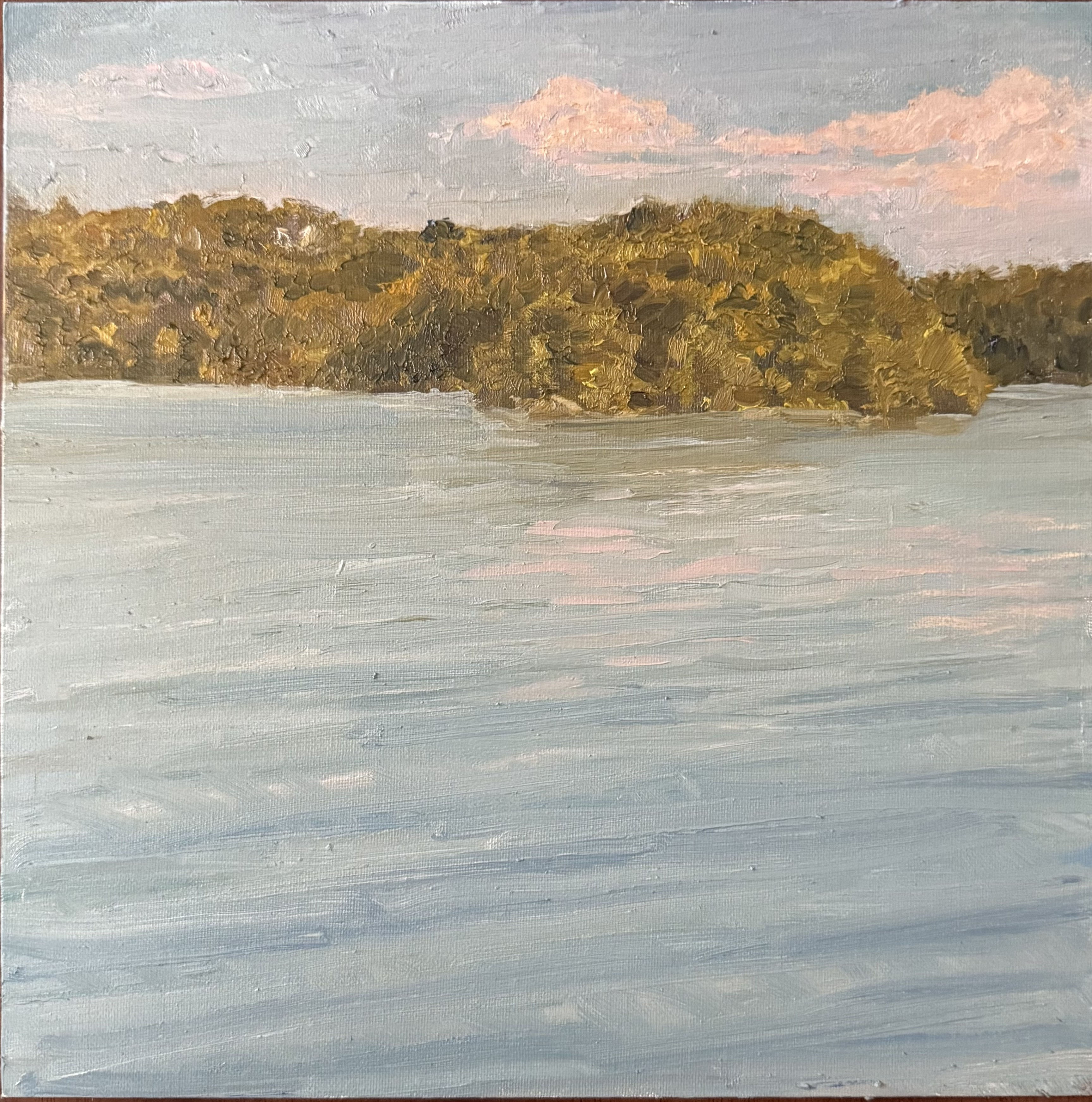 “Percy Priest Lake at Dusk” 12”x12” oil on canvas