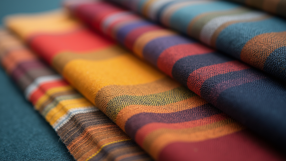 Eye-level view of a vibrant fabric swatch display