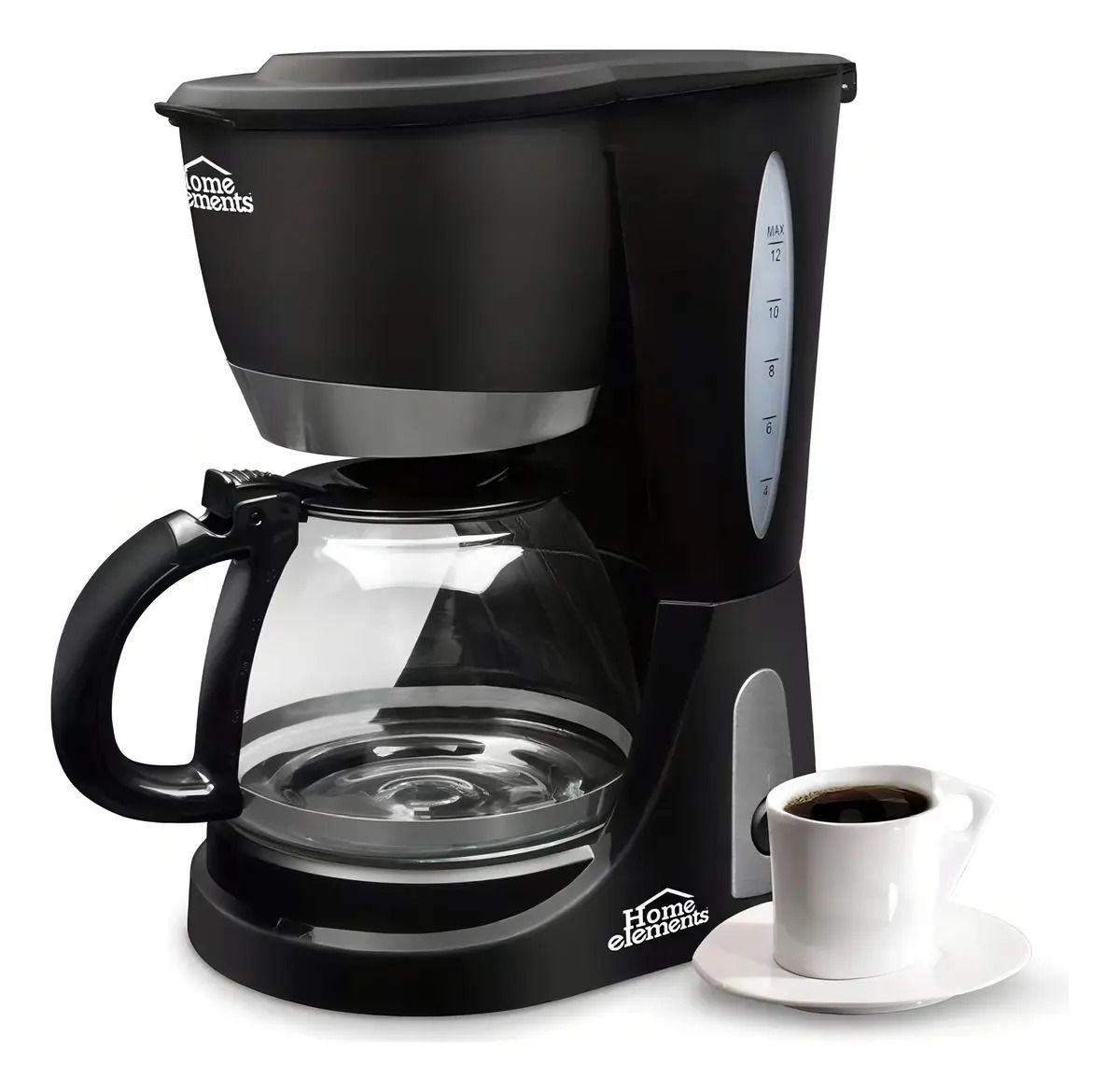 Cafetera Eléctrica Home Elements 12 Tazas Vidrio HE-7031A Negro