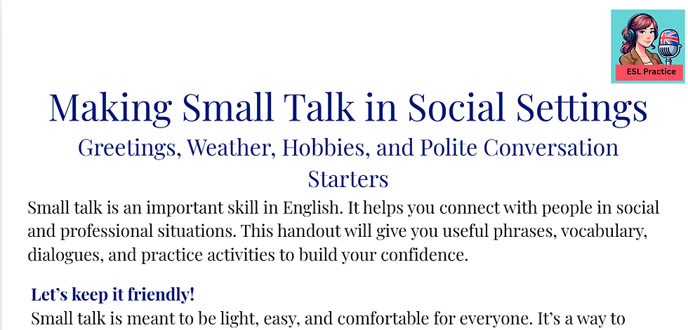 Introduction to small talk lesson. With title, branding and intro paragraph