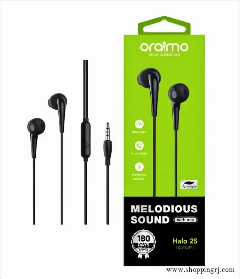 Thumbnail: Oraimo Melodious Sound Deep Bass Lightweight Earphones with Mic (Black)