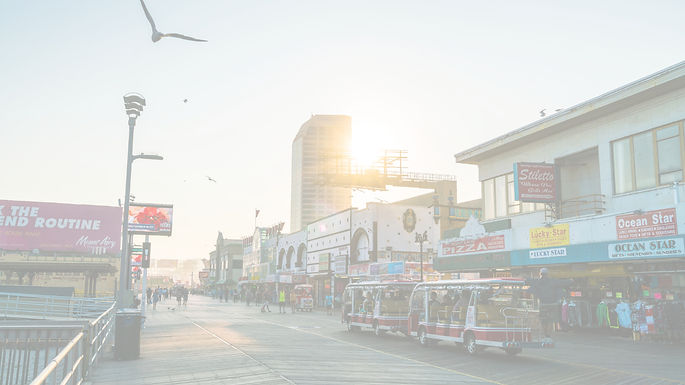 A sunny day on a boardwalk in New Jersey