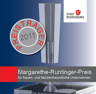 Urkunde für den Margarethe-Runtinger-Preis von der Stadt Regensburg aus dem Jahr 2011. Preis für frauen- und familienfreundliche Unternehmen.
