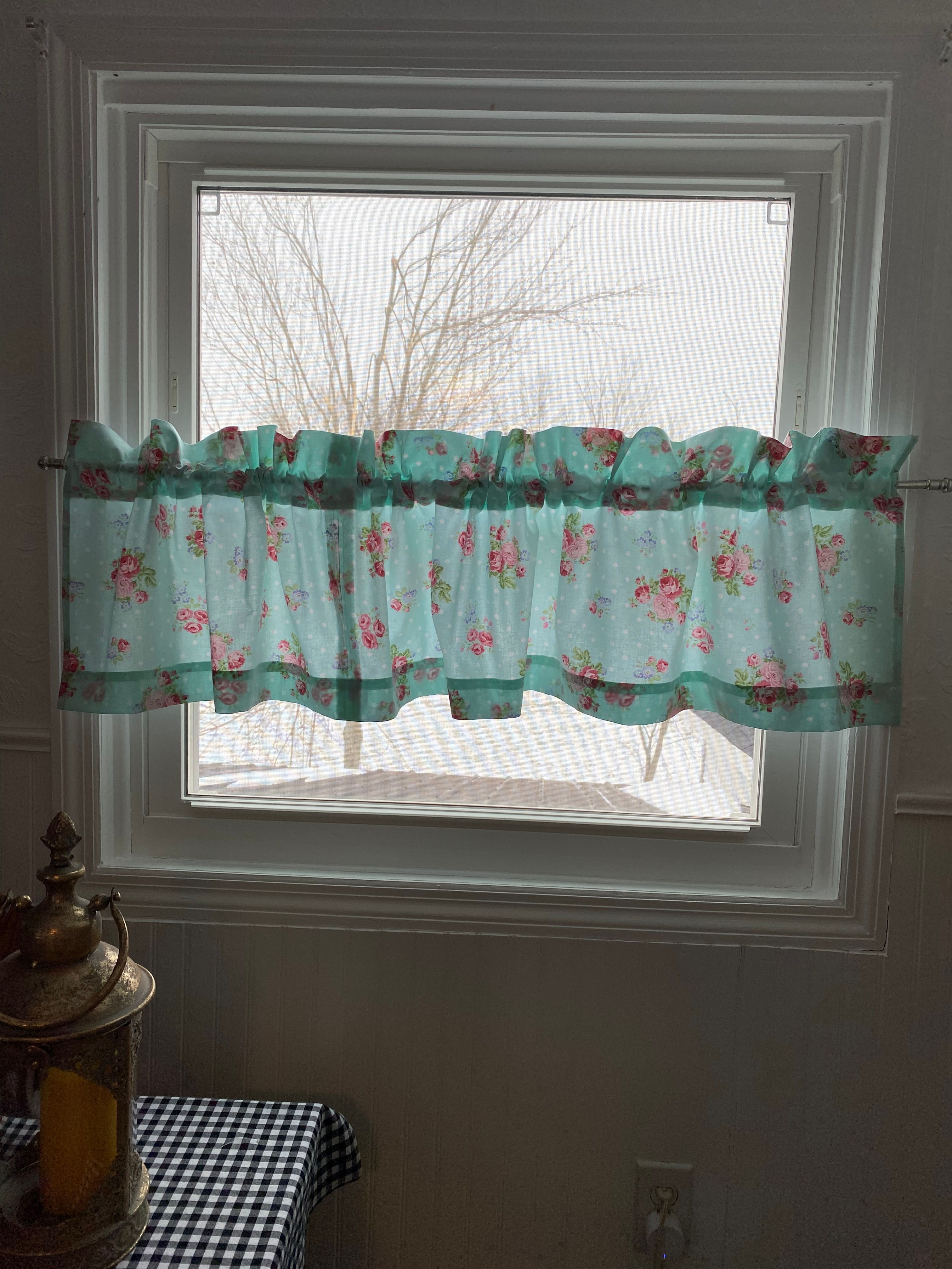 Aqua and Pink Roses Shabby Chic Valance