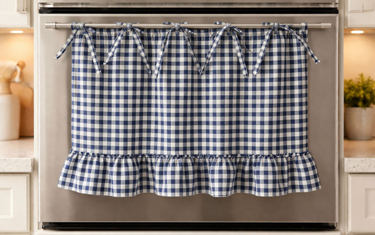 Navy Gingham Oven Curtain