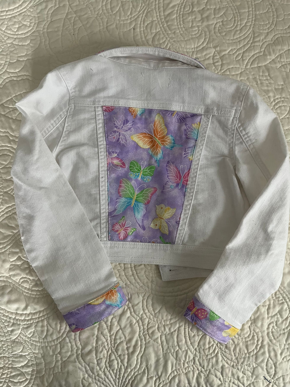 Thumbnail: Upcycled Girl's Jacket Butterflies White 6 6X