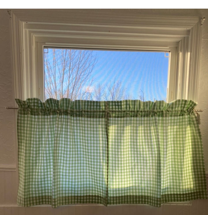 Green and White Gingham Cafe Curtains