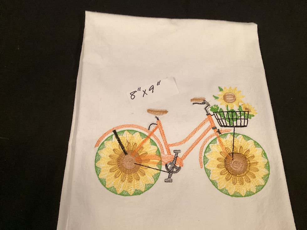 Sunflower Bicycle flour sack towel embroidered
