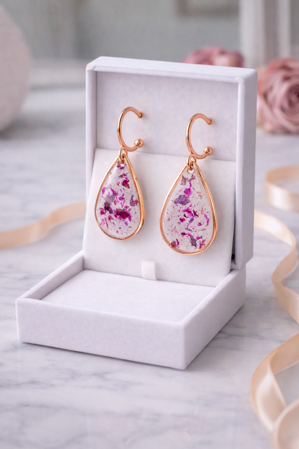Pressed Pink Statice Floral Rose Gold