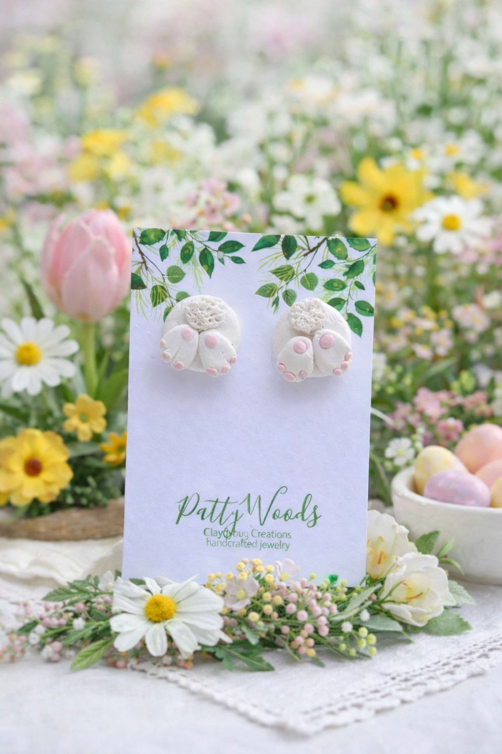 Bunny Butt Stud Earrings – Handmade Polymer Clay | Spring Bunny Earring Studs