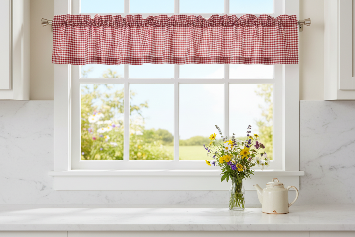 Red and White gingham valance