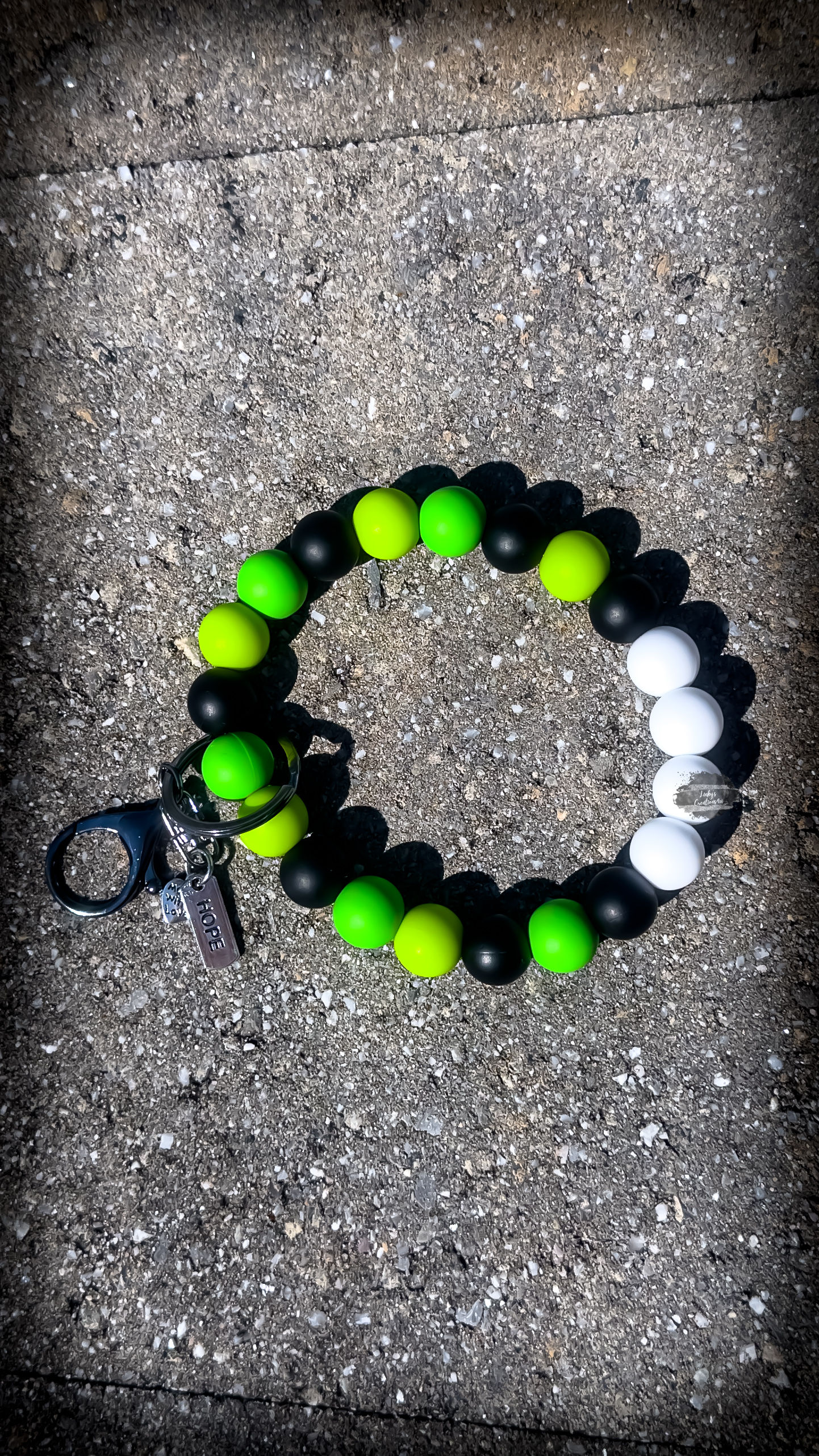 💚🖤🤍 Neon Hope Silicone Beaded Wristlet
