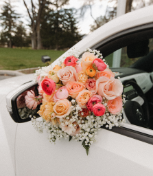 bouquet of flowers in a white bug