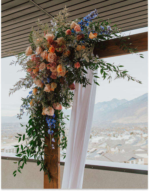 corner wedding floral arch