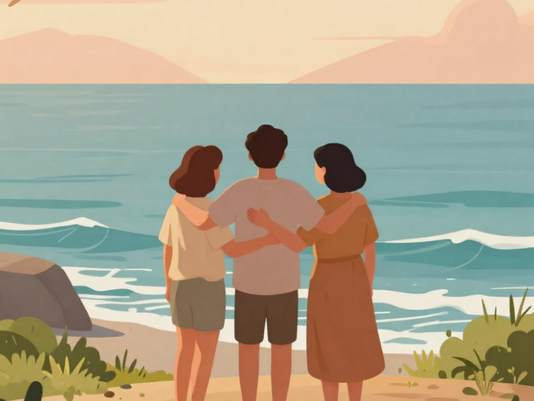 two people supporting a man with depression.