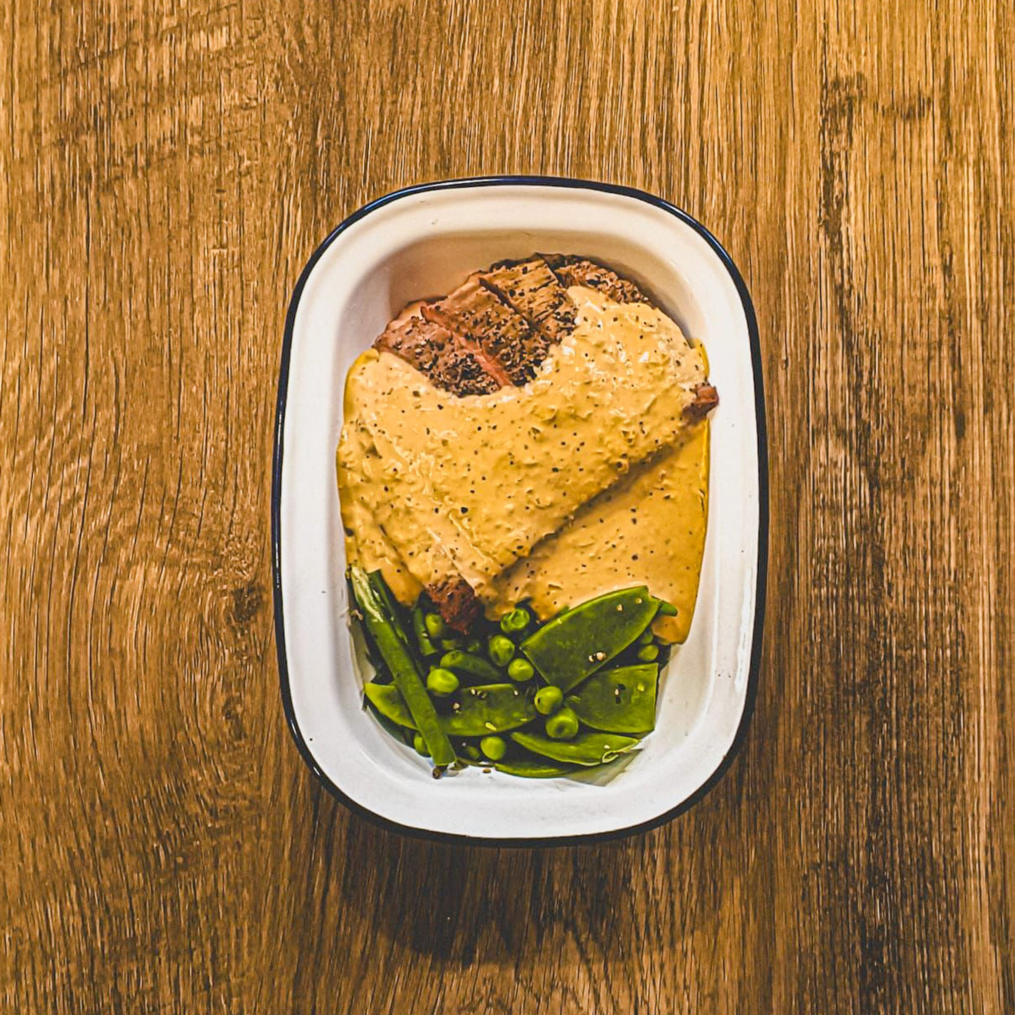 Flank Steak In Peppercorn Sauce