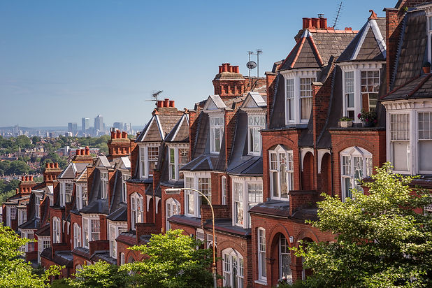 Brick houses on a panoramic shot from Mu