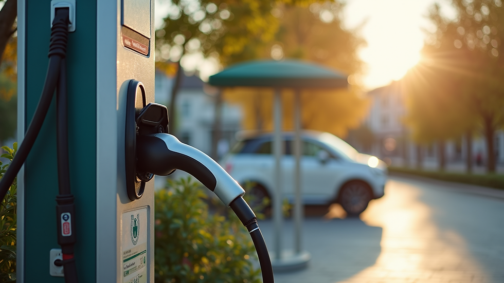 High angle view of an outdoor electric vehicle charging station
