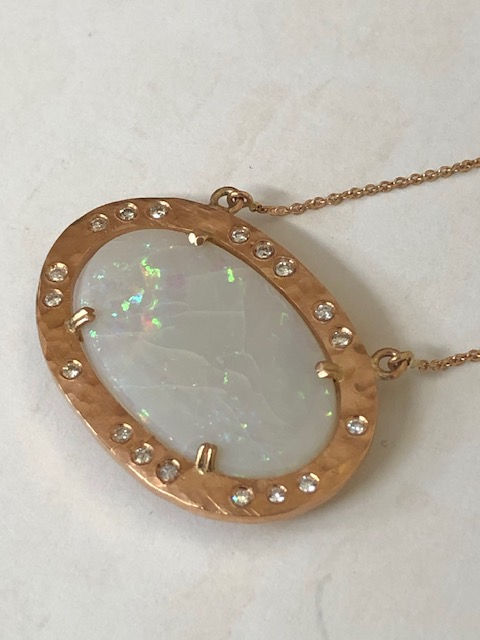 Thumbnail: 14KT Rose Gold, Opal and Diamond Pendant