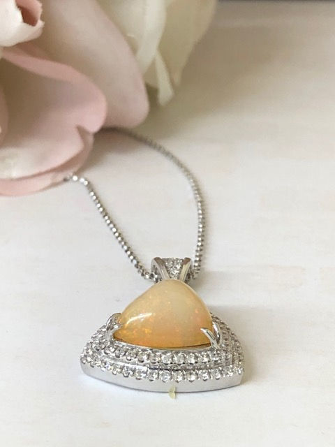 Thumbnail: 18KT White Gold, Ethiopian Opal, And Diamond Pendant