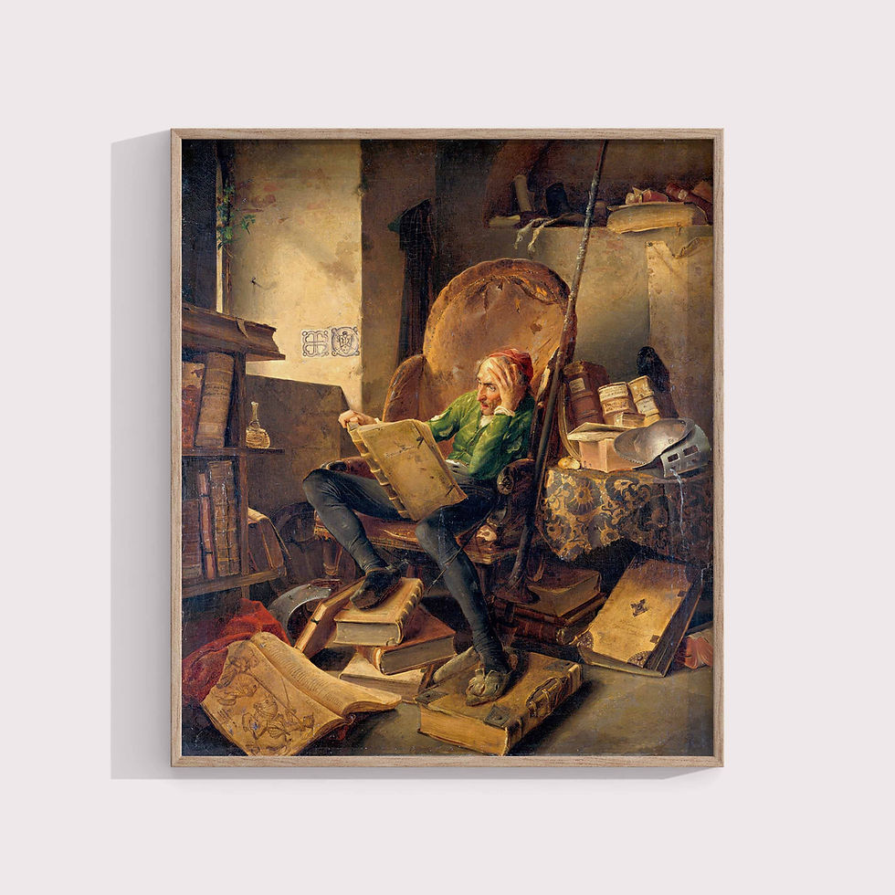 Adolf Schrödter: Don Quichotte reading in his armchair