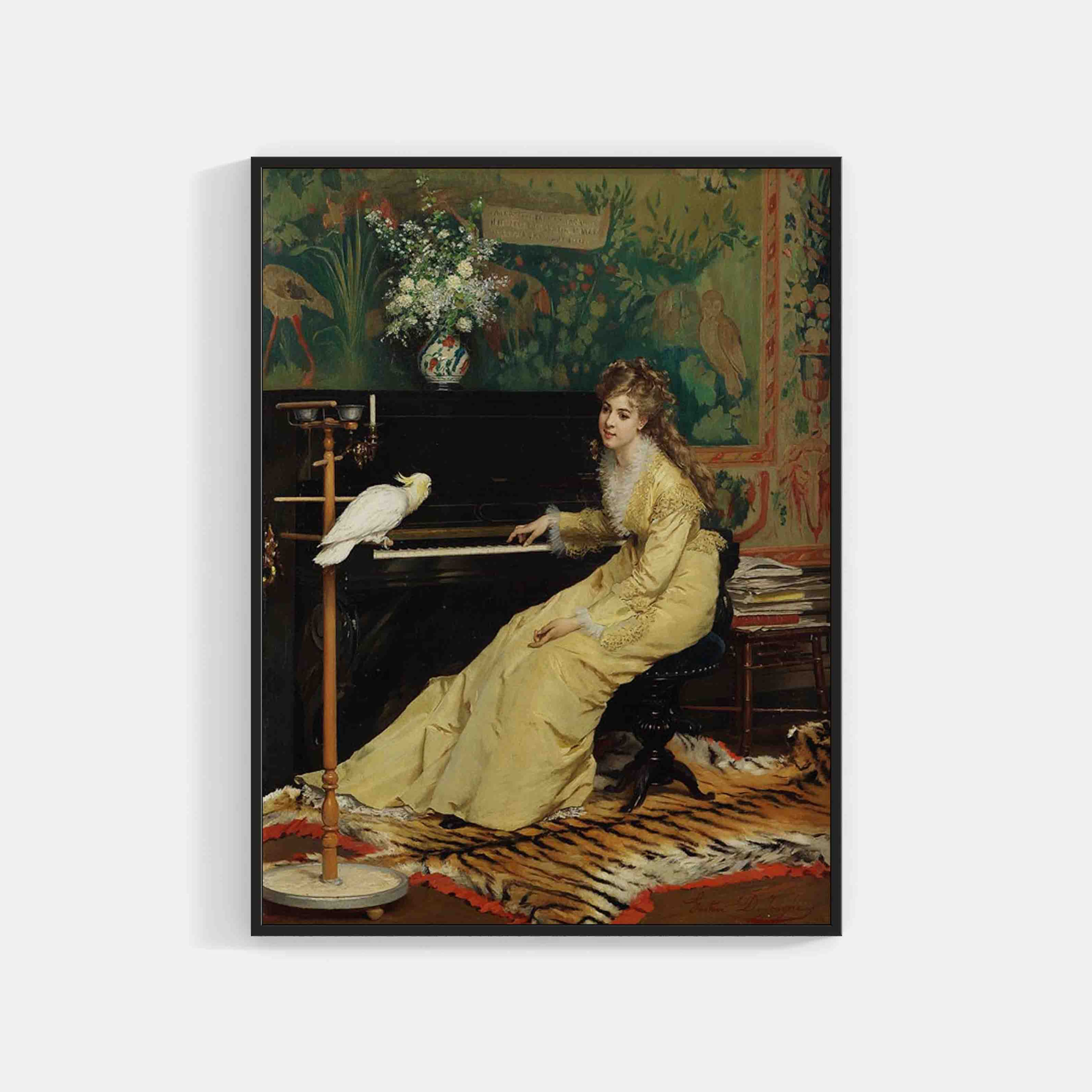 Gustave Léonard de Jonghe: Woman at the piano with Cockatoo