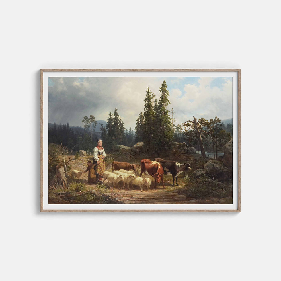 Vall girl with herd in landscape