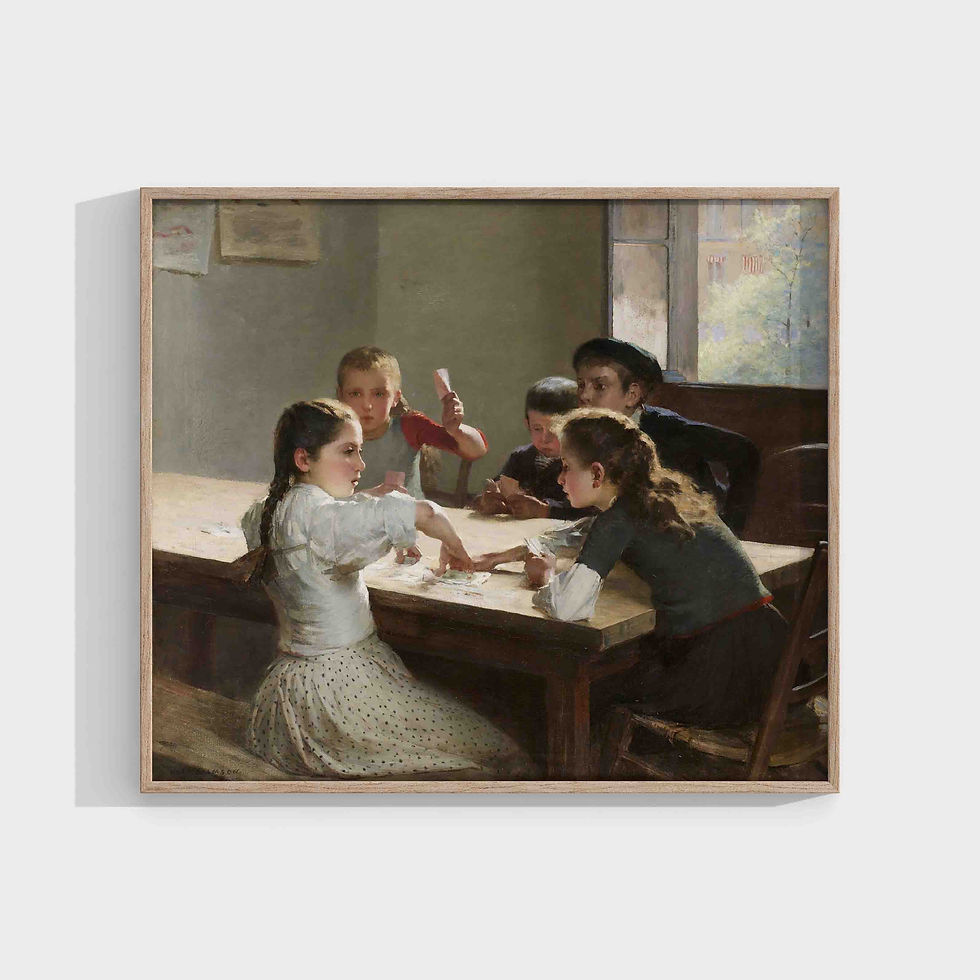 Hugo Salmson : Interior with Children Playing Cards