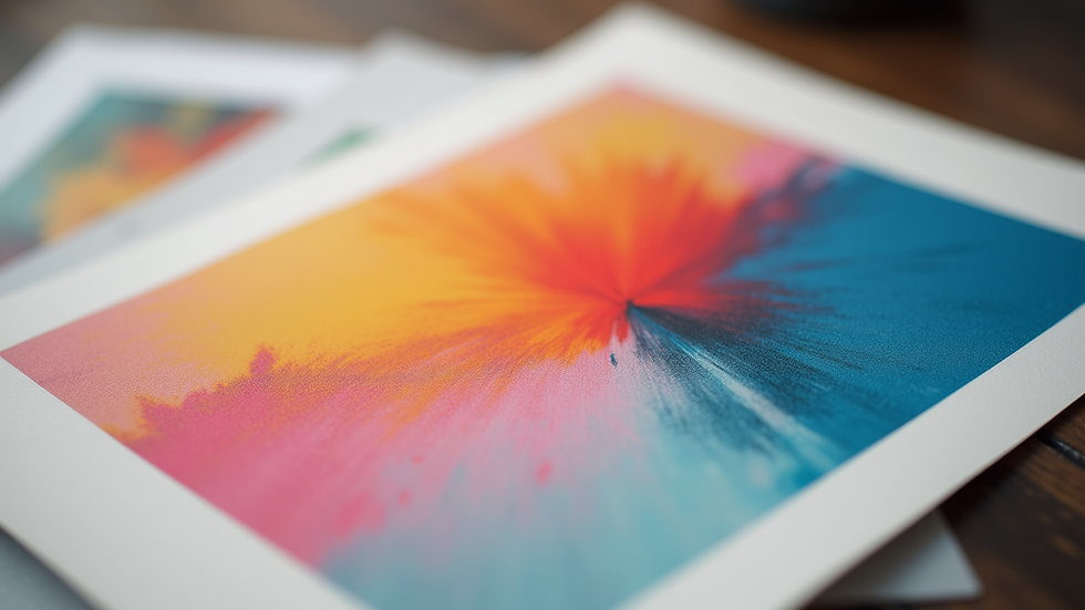 Close-up view of a colorful abstract print from PSTR Studio