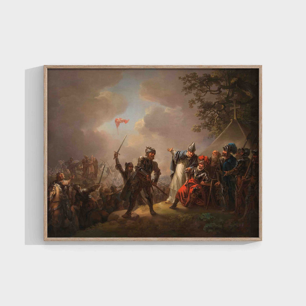 Dannebrog falling from heaven during the Battle of Lindanise (1809)