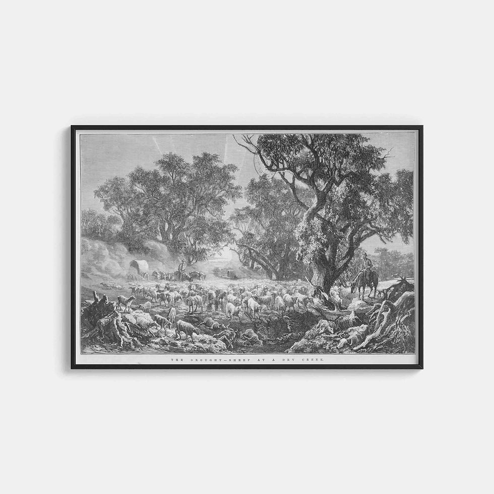 James Waltham Curtis : The drought, sheep at a dry creek (1878)