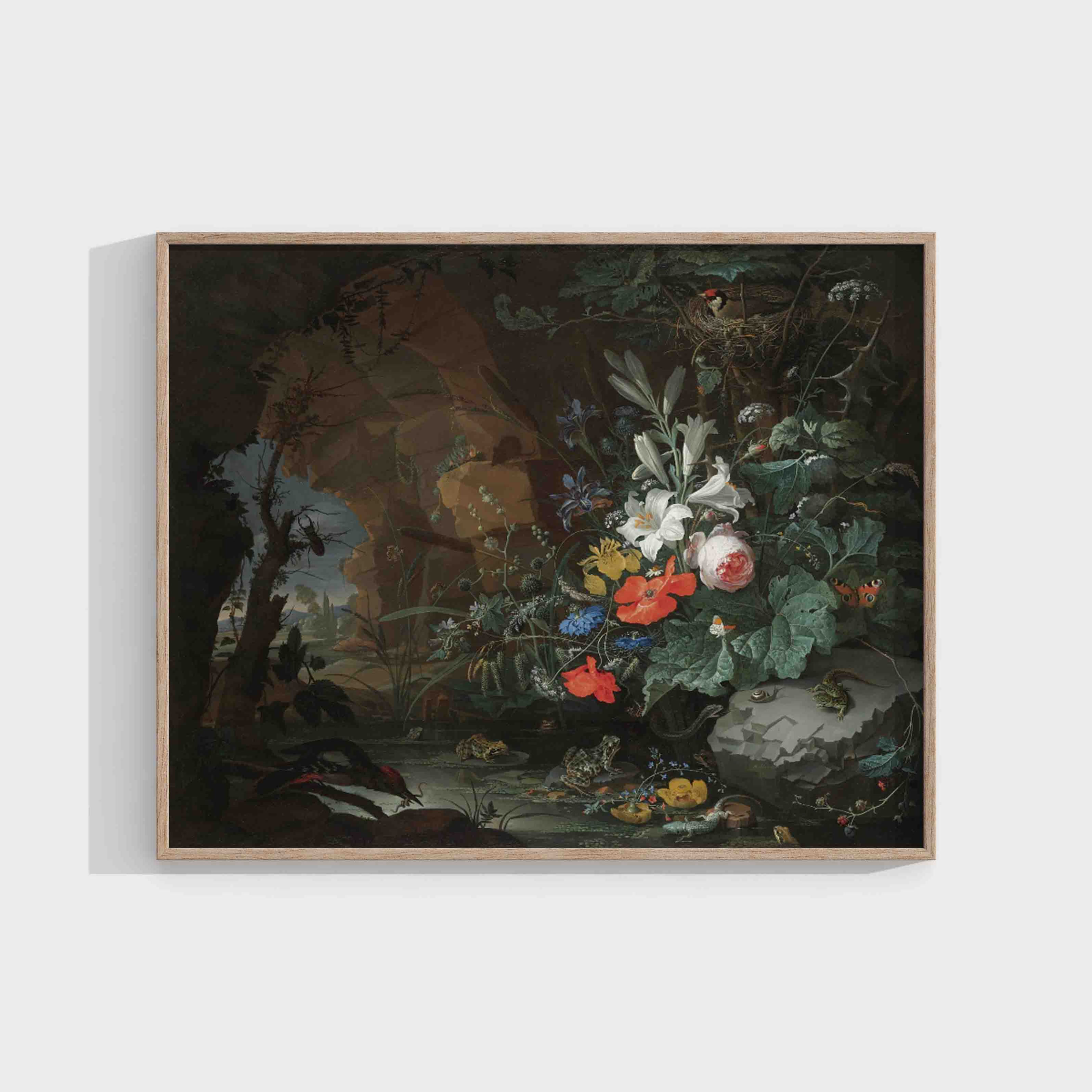 Abraham Mignon: Interior of a grotto with a rock-pool, frogs, salamanders