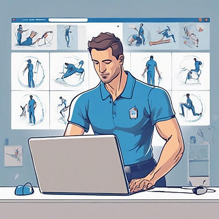 A physiotherapist using a laptop to use a digital health tech platform
