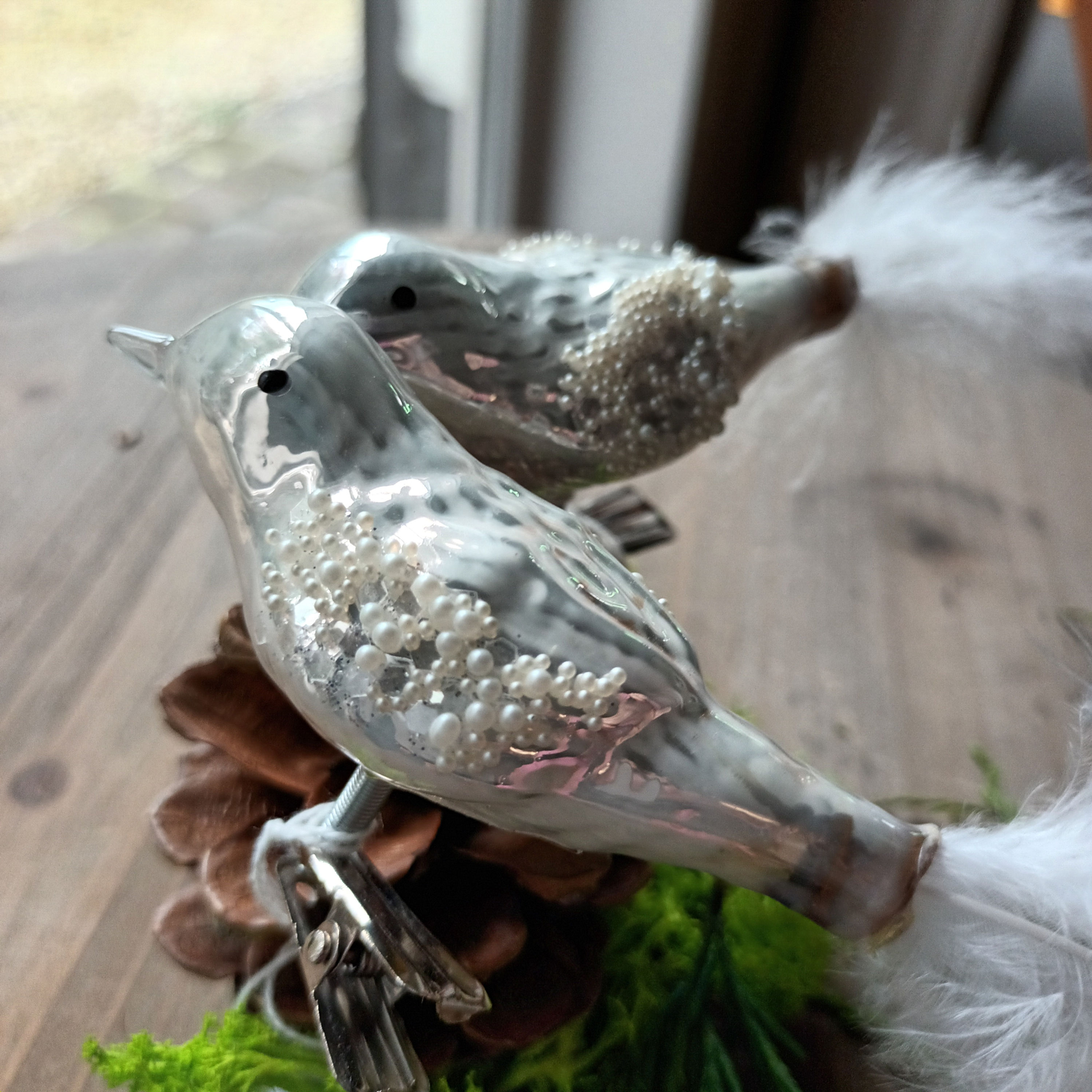 Duo zilveren vogeltjes op clip