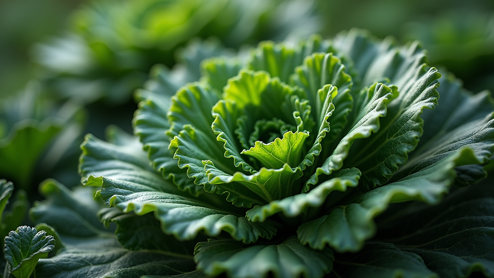 Close-up view of fresh kale leaves